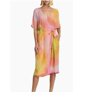 Raquel Allegra Diane Tie-dye 100% Silk Wrap Midi Dress Sz 1 (Small S)